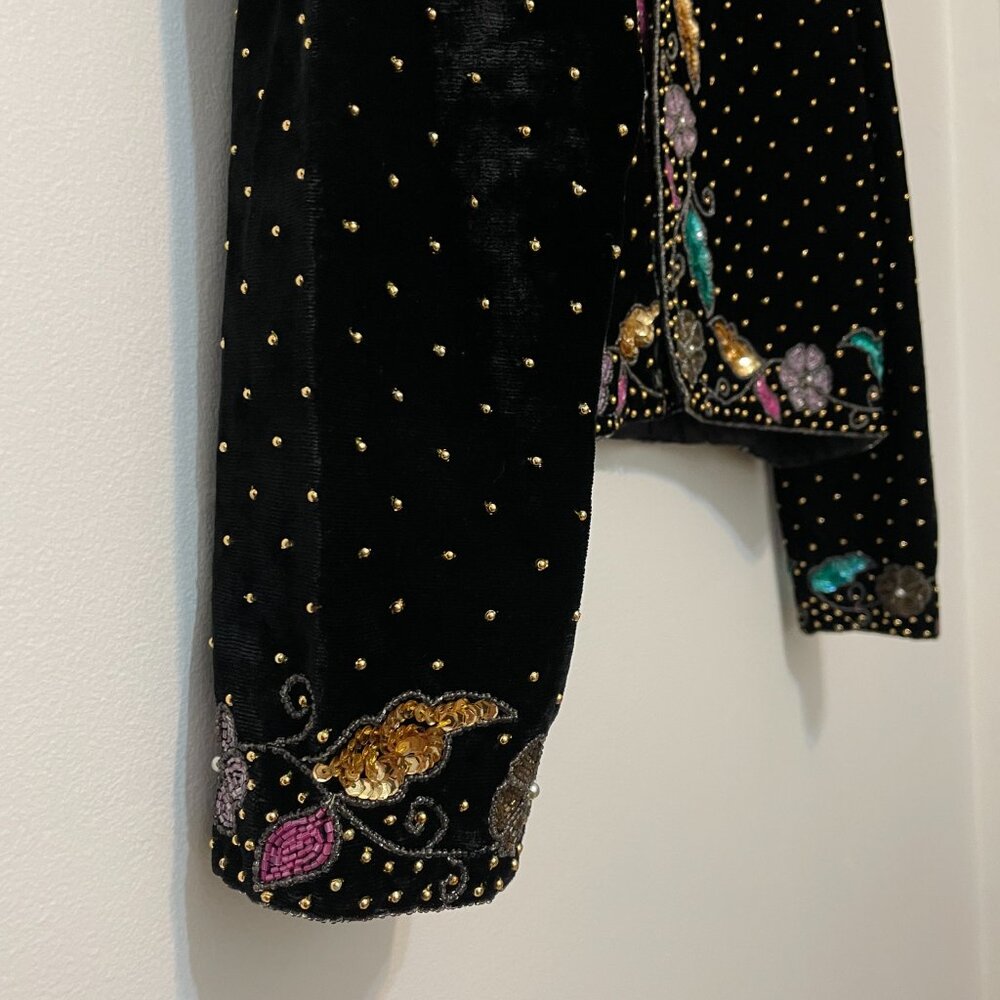 Velvet Beaded Short Party Jacket Size M - Picture 6 of 9